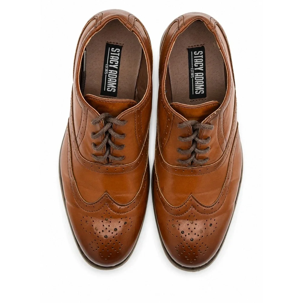 Stacy Adams Dunbar Wingtip Boys Size 12M Cognac Brown Oxford Dress Shoes Brogue